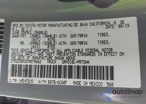 2019 Toyota Tacoma Trd Off Road from USA, damaged, VIN 3TMDZ5BN3KM079662